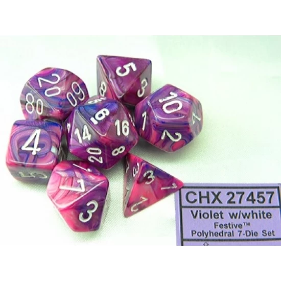 Festive Violet/White Polydice Dobbelsteen Set (7 Stuks)