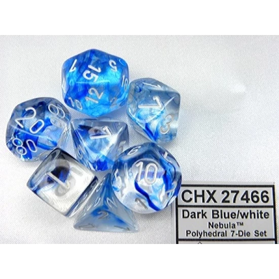 Nebula Dark Blue/White Polydice Dobbelsteen Set (7 Stuks)