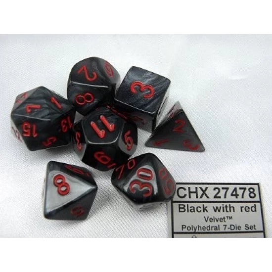 Velvet Black/Red Polydice Dobbelsteen Set (7 Stuks)