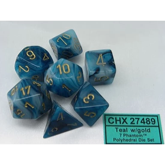 Phantom Teal/Gold Polydice Dobbelsteen Set (7 Stuks)