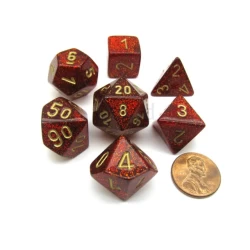 Glitter Ruby/Gold Polydice Dobbelsteen Set (7 Stuks)
