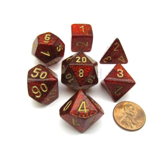 Glitter Ruby/Gold Polydice Dobbelsteen Set (7 Stuks)