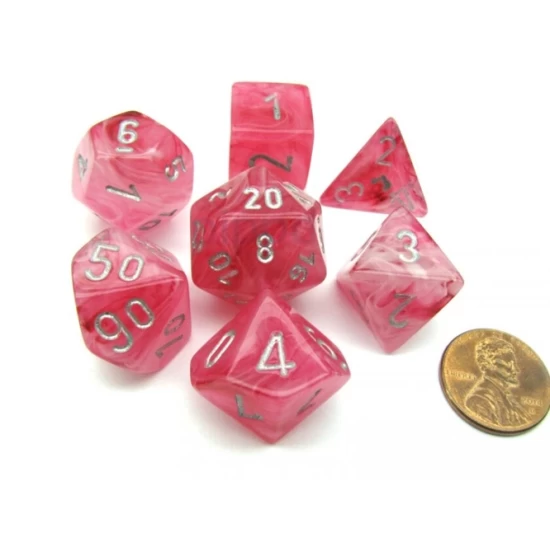 Ghostly Glow Pink/Silver Polydice Dobbelsteen Set (7 Stuks)