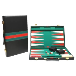 Backgammonkoffer Zwart/Groen-Rood 46 Cm.
