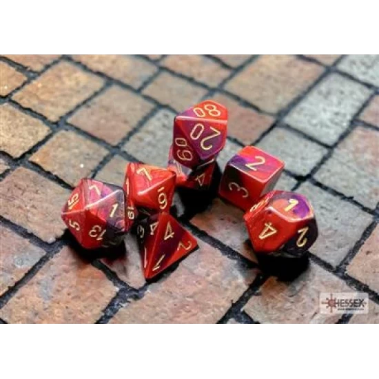Gemini Polyhedral Purple-Red/Gold Dobbelsteen Set (7 Stuks)