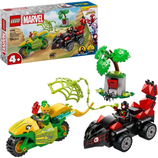 Lego Spidey 11198 Spin En Electro Achtervolging Met Dinosaurusvoertuigen Lego Spidey 11198 Spin En Electro Achtervolging Met Dinosaurusvoertuigen