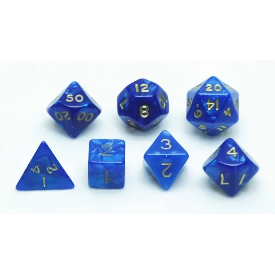 Dobbelsten.set 7St. Blauw Marmer/Parelm.