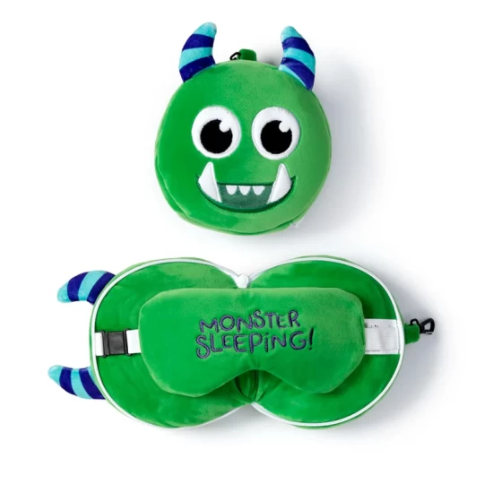 Relaxeazzz Pluche Monstarz Monster Rond Reiskussen & Slaapmasker - Groen