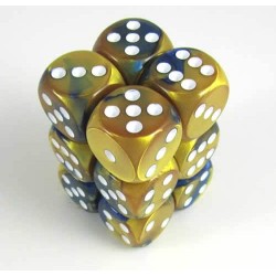 Dice Set Gemi 16Mm Blue-Gold Whi D6 (12)