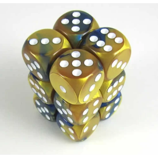 Dice Set Gemi 16Mm Blue-Gold Whi D6 (12)