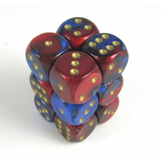 Dice Set Gemi 16Mm Blue-Red Gold D6 (12)