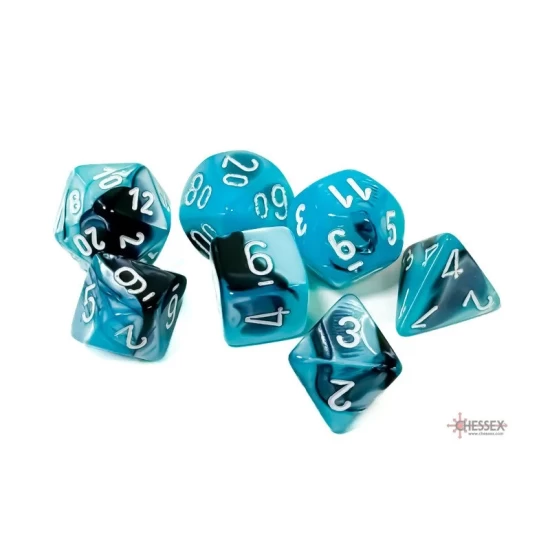 Dice Set Gemi Poly Black-Shell White (7)