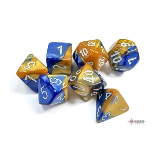 Dice Set Gemi Poly Blue-Gold White (7)
