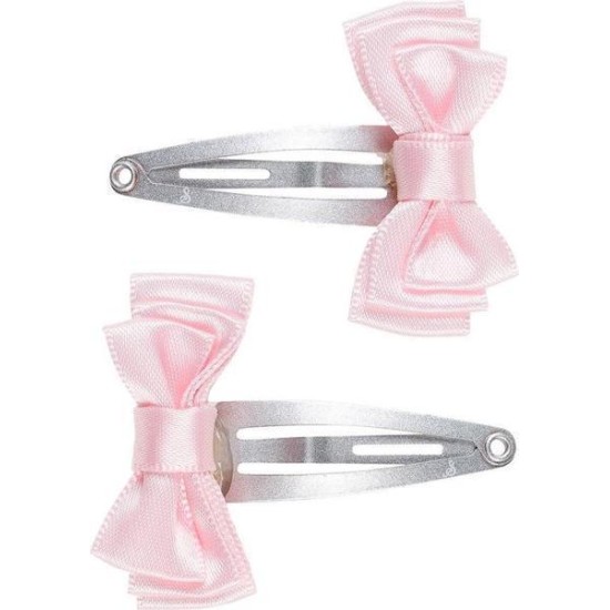 Haar Clip Maartje Met Dubbele Strik Poeder Roze (2 Stuks/ Kaartje)