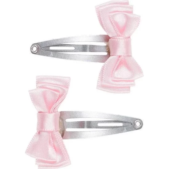 Haar Clip Maartje Met Dubbele Strik Poeder Roze (2 Stuks/ Kaartje)