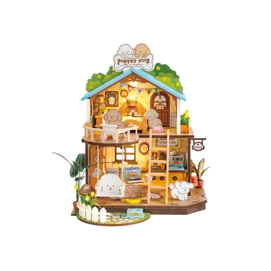 Robotime Diy Huisje Puppys Cozy Villa Met Led Verlichting Dg169 22183235Cm