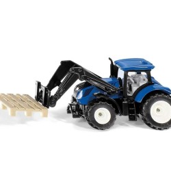 Siku New Holland Tractor Met Palletvork En Pallet Metaal/Kunststof Blauw Speelgoedtractor Voor Kinderen Beweegbare Voorlader