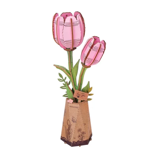 Robotime Diy Wooden Flower Pink Tulip Tw082 965225Cm