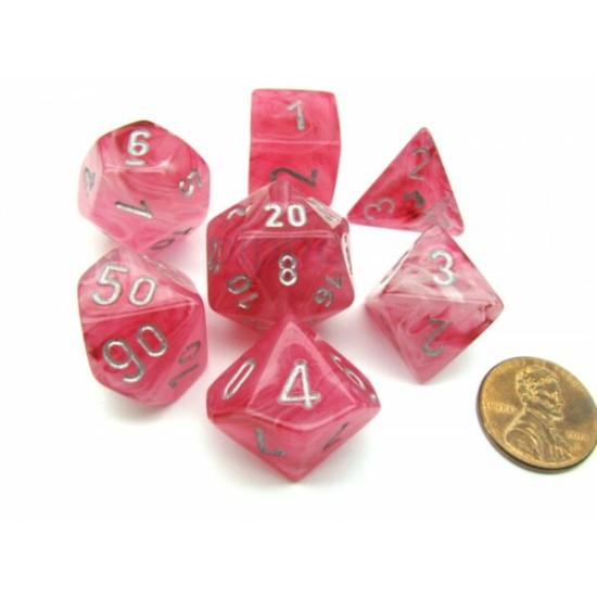 Dice Set Poly. Ghostly Glow Pink/Silver D6 (7)