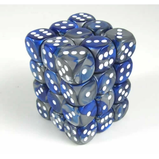 Gemini Blue-Steel/White D6 12Mm Dobbelsteen Set (36 Stuks)