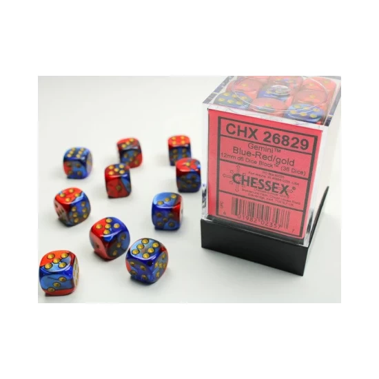 Gemini Blue-Red/Gold D6 12Mm Dobbelsteen Set (36 Stuks)