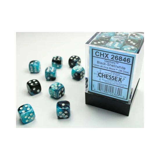 Gemini Black-Shell/White D6 12Mm Dobbelsteen Set (36 Stuks)