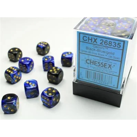 Gemini Black-Blue/Gold D6 12Mm Dobbelsteen Set (36 Stuks)