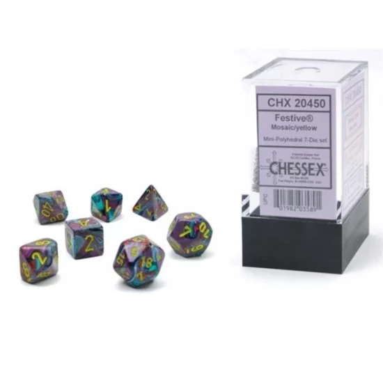 Festive Mini-Polyhedral Mosaic/Yellow Dobbelsteen Set (7 Stuks)