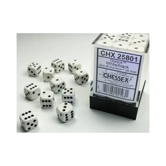 Dice Set Opa White/Black 12Mm (36)