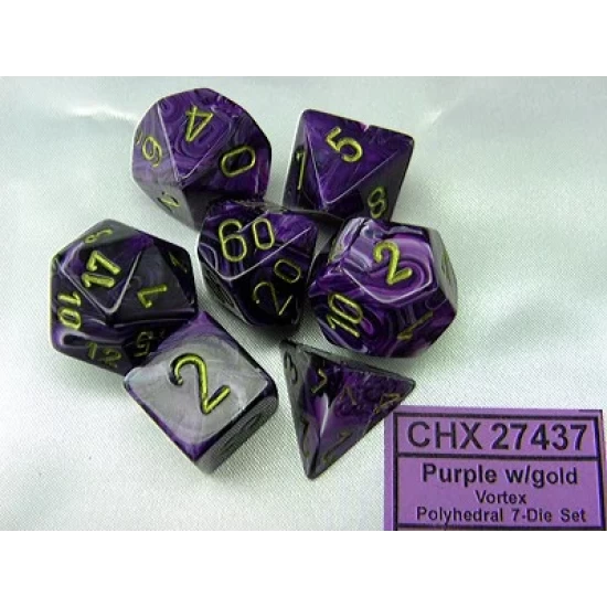 Dice Set Vortex Poly Purple-Gold (7) Dice Set Vortex Poly Purple-Gold (7)