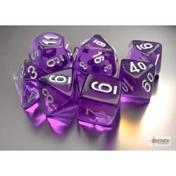 Translucent Mini-Polyhedral Purple/White Dobbelsteen Set (7 Stuks)