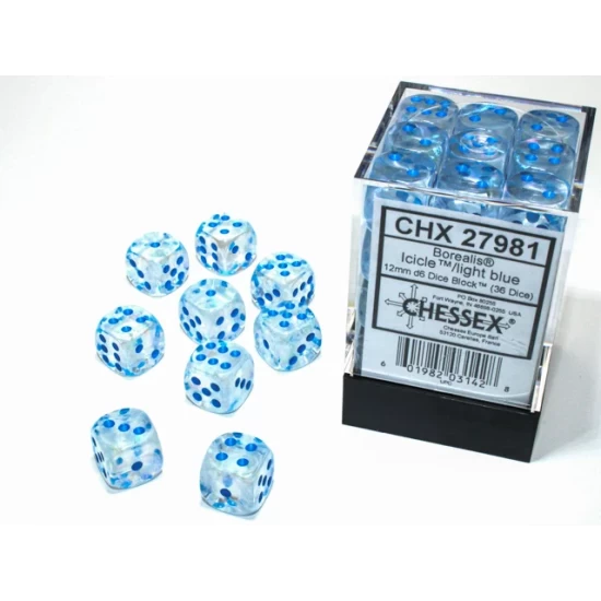 Borealis D6 12Mm Icicle/Light Blue Luminary Dobbelsteen Set (36 Stuks)