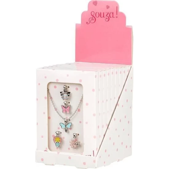 Cadeauset Metalen Ketting Met 5 Bedeltjes Zilver (1 Stuk)
