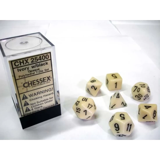 Opaque Ivory/Black Polydice Dobbelsteen Set (7 Stuks)