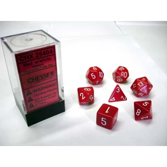 Opaque Red/White Polydice Dobbelsteen Set (7 Stuks)