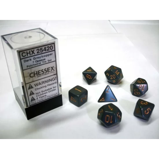 Opaque Dark Grey/Copper Polydice Dobbelsteen Set (7 Stuks)
