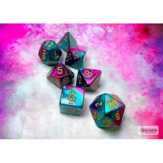 Gemini Purple-Teal/Gold Polydice Dobbelsteen Set (7 Stuks)