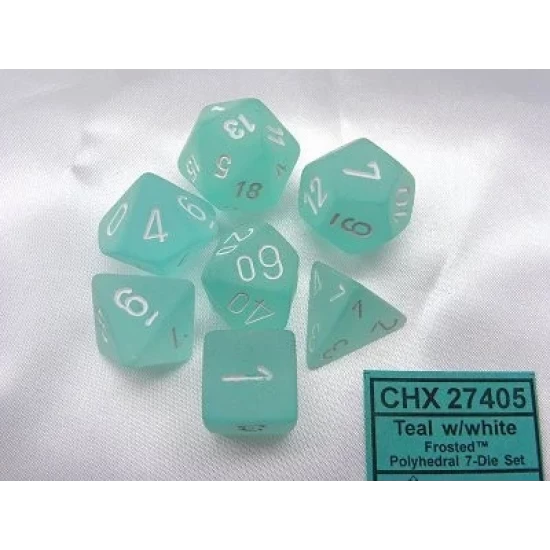 Frosted Teal/White Polydice Dobbelsteen Set (7 Stuks)