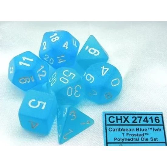 Frosted Caribbean Blue/White Polydice Dobbelsteen Set (7 Stuks)