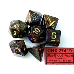 Scarab Blue Blood/Gold Polydice Dobbelsteen Set (7 Stuks)