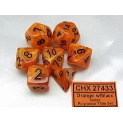 Vortex Orange/Black Polydice Dobbelsteen Set (7 Stuks)