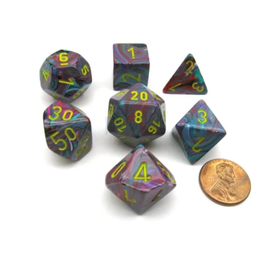 Festive Mosaic/Yellow Polydice Dobbelsteen Set (7 Stuks)