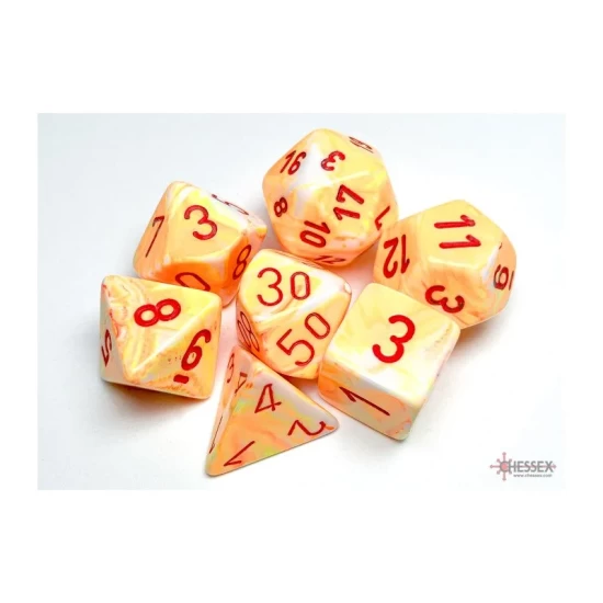 Festive Sunburst/Red Polydice Dobbelsteen Set (7 Stuks)