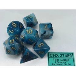 Phantom Teal/Gold Polydice Dobbelsteen Set (7 Stuks)