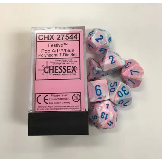 Festive Pop Art/Blue Polydice Dobbelsteen Set (7 Stuks)