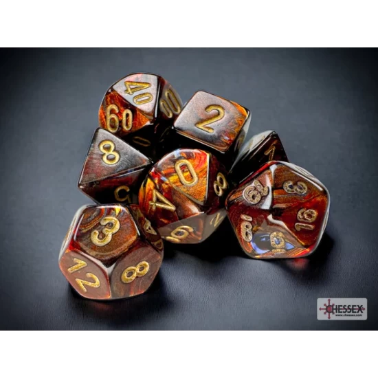 Scarab Mini-Polyhedral Blue Blood/Gold Dobbelsteen Set (7 Stuks)