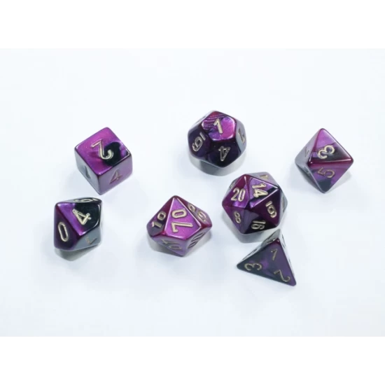 Gemini Mini-Hedral Black-Purple/Gold Dobbelsteen Set (7 Stuks)