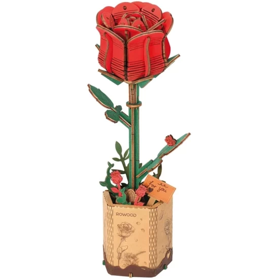 Robotime Diy Houten Bloem Red Rose Rode Roos Tw042 85×65X21Cm