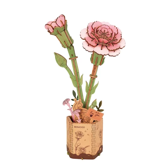 Robotime Diy Houten Bloem Pink Carnation Roze Anjer Tw051 12X7X2Cm