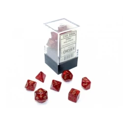 Glitter Mini-Polyhedral Ruby/Gold Dobbelsteen Set (7 Stuks) Glitter Mini-Polyhedral Ruby/Gold Dobbelsteen Set (7 Stuks)